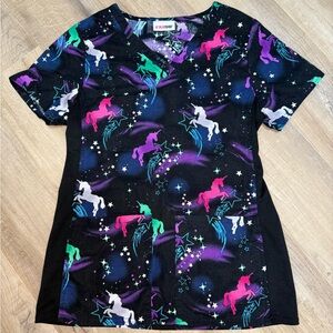 Scrubstar Unicorn and Star Print Scrub Top